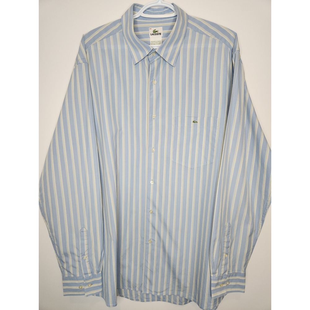 Lacoste Mens Striped Button Down Shirt Large Light Blue Yellow Long Sleeve